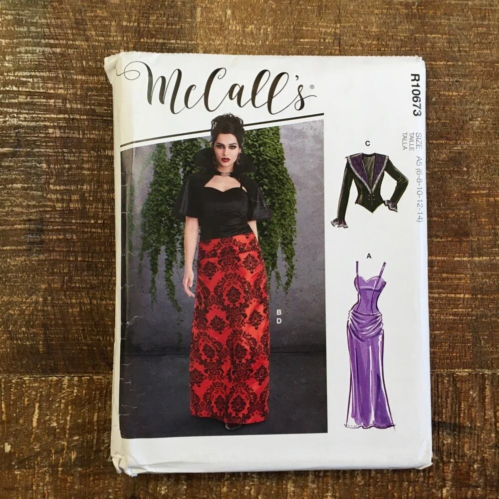 McCalls Sewing Pattern R10673 Glam Prom Vampire Jacket Dress Capelet 6-14 UNCUT